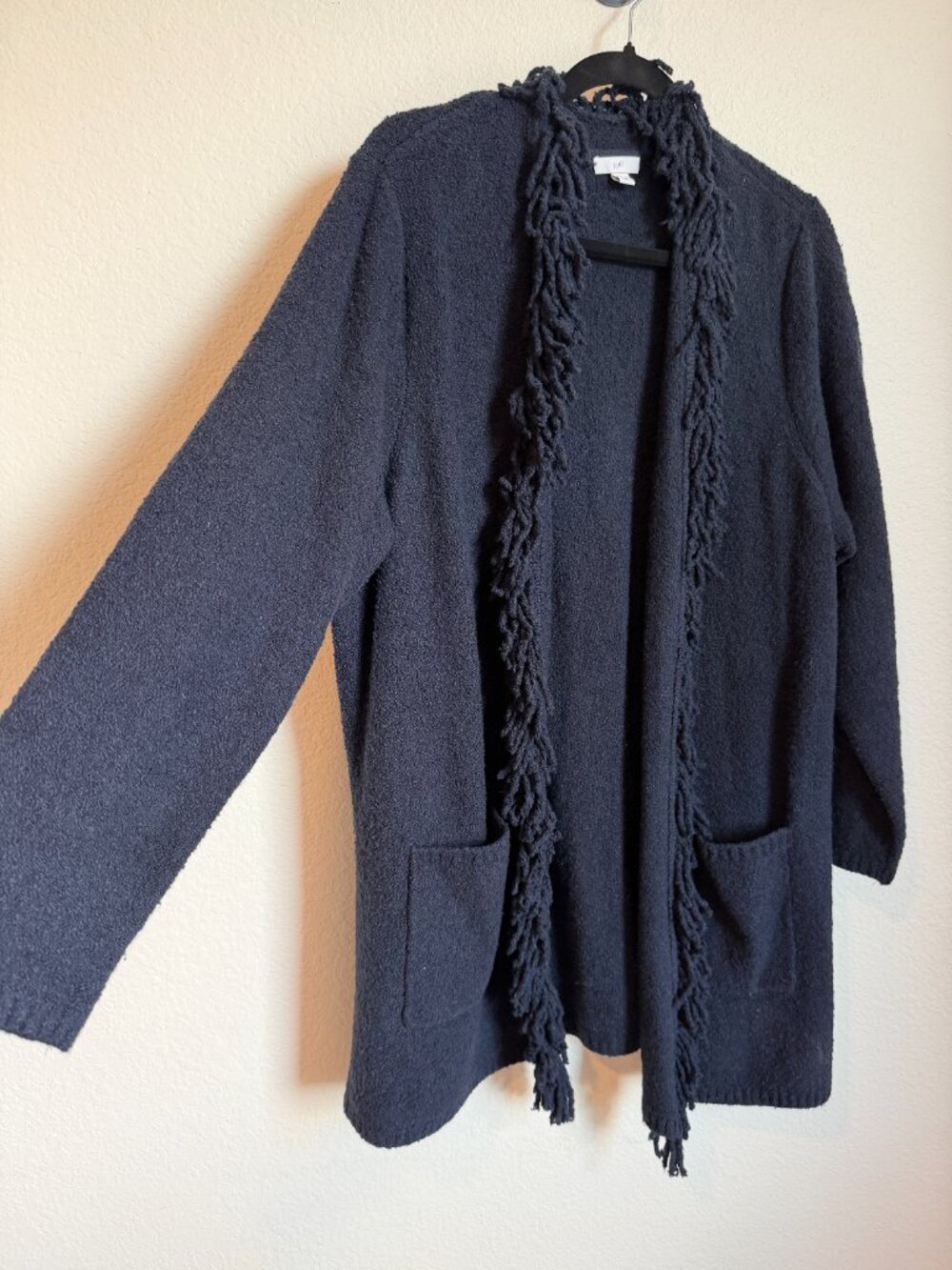 J. Jill Fringe-Trim Open-Front Cardigan Sweater In Navy Blue XL - Picture 3 of 8